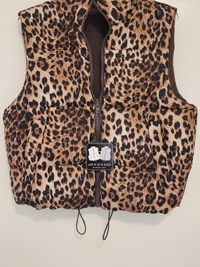 Madden Girl Leopard Print Puffer Vest in Tan and Black